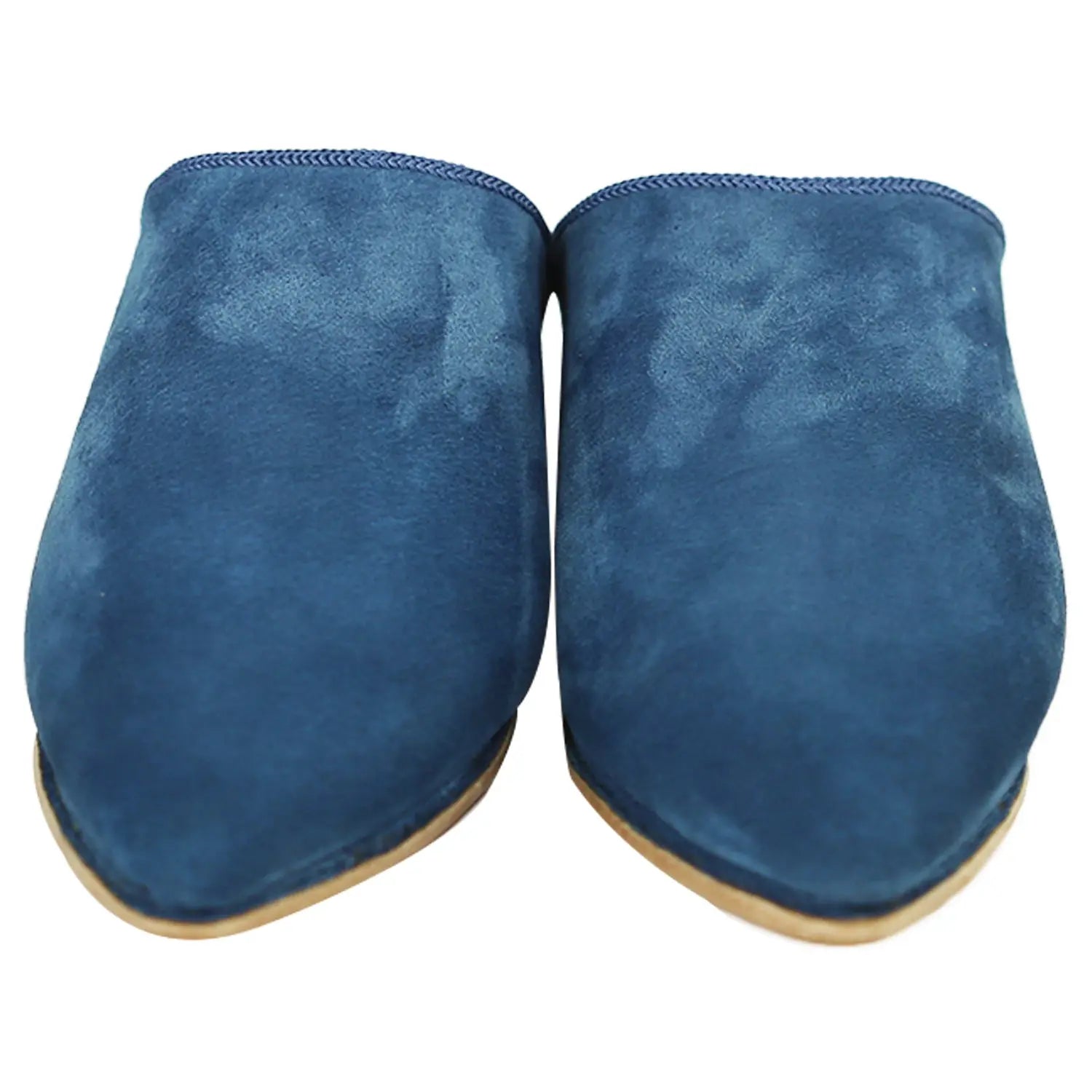 Biyadina Men's Pointed Suede Blue Moroccan Babouches Leather Slippers Biyadina Store