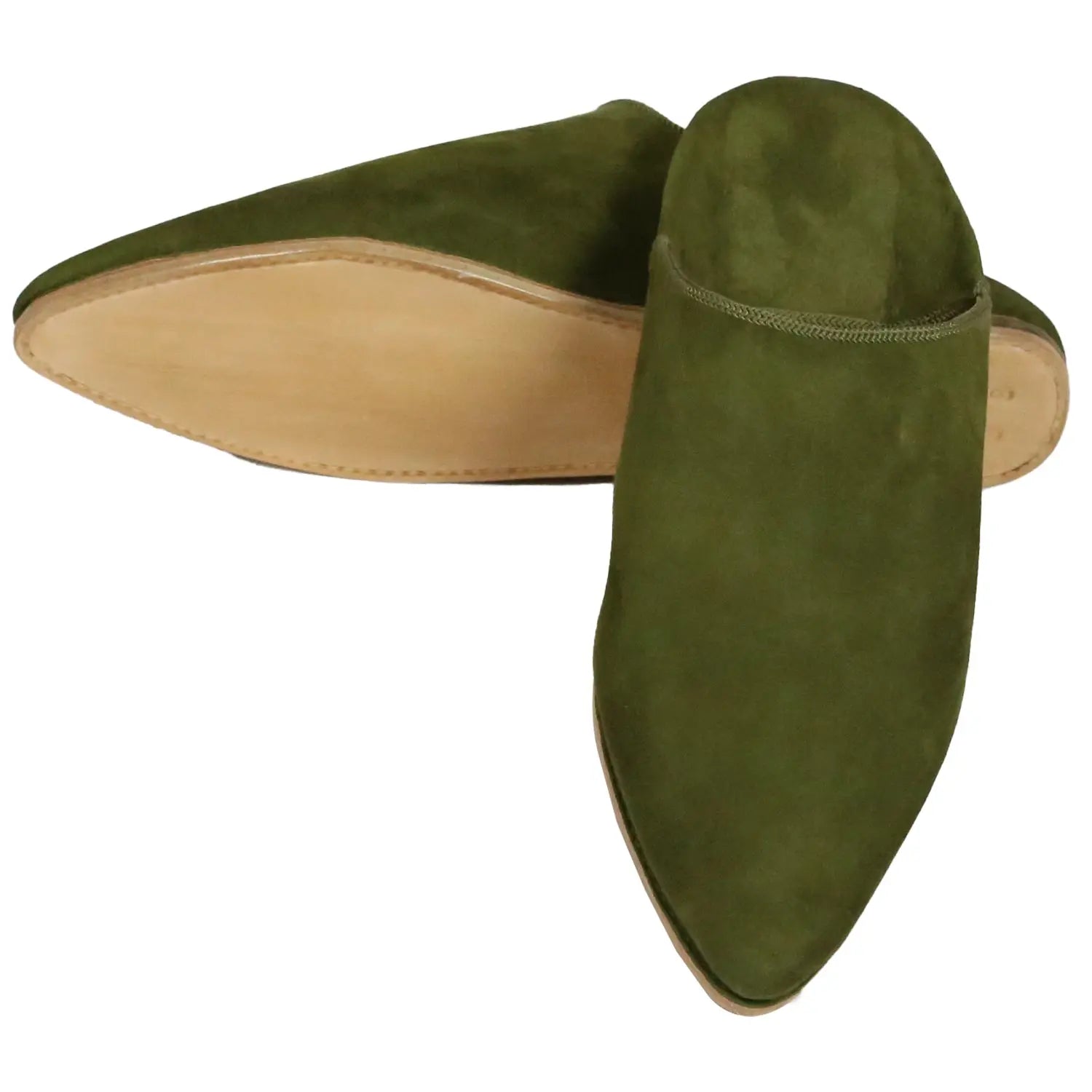 Biyadina Men's Suede Green Moroccan Babouches Leather Slippers Biyadina Store