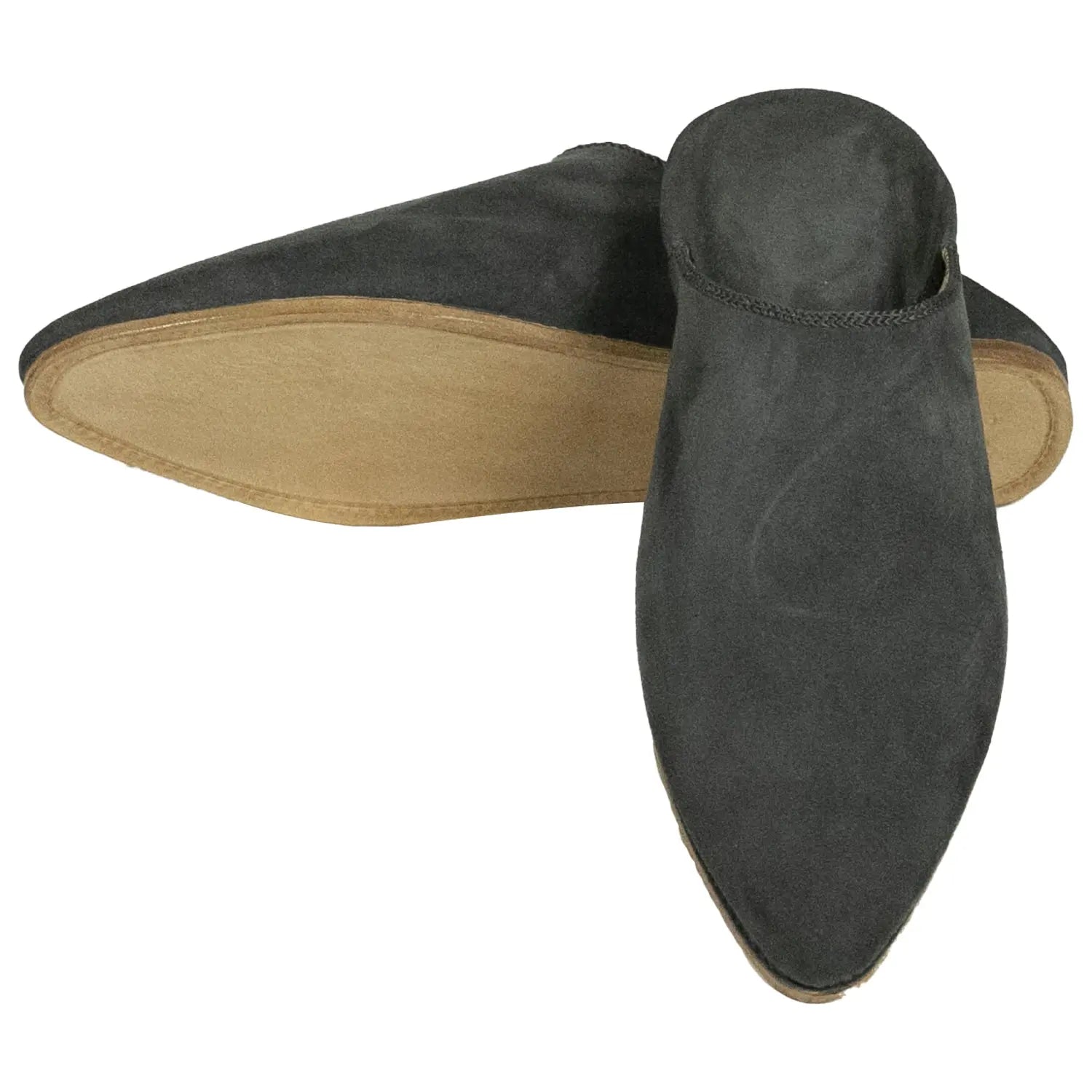 Biyadina Men's Suede Grey Moroccan Babouches Leather Slippers Biyadina Store