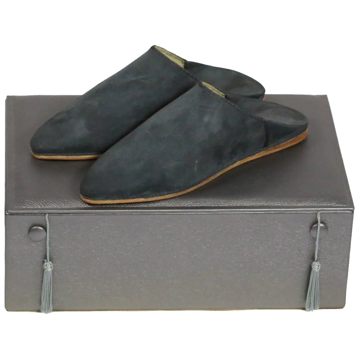 Biyadina Men's Suede Grey Moroccan Babouches Leather Slippers Biyadina Store