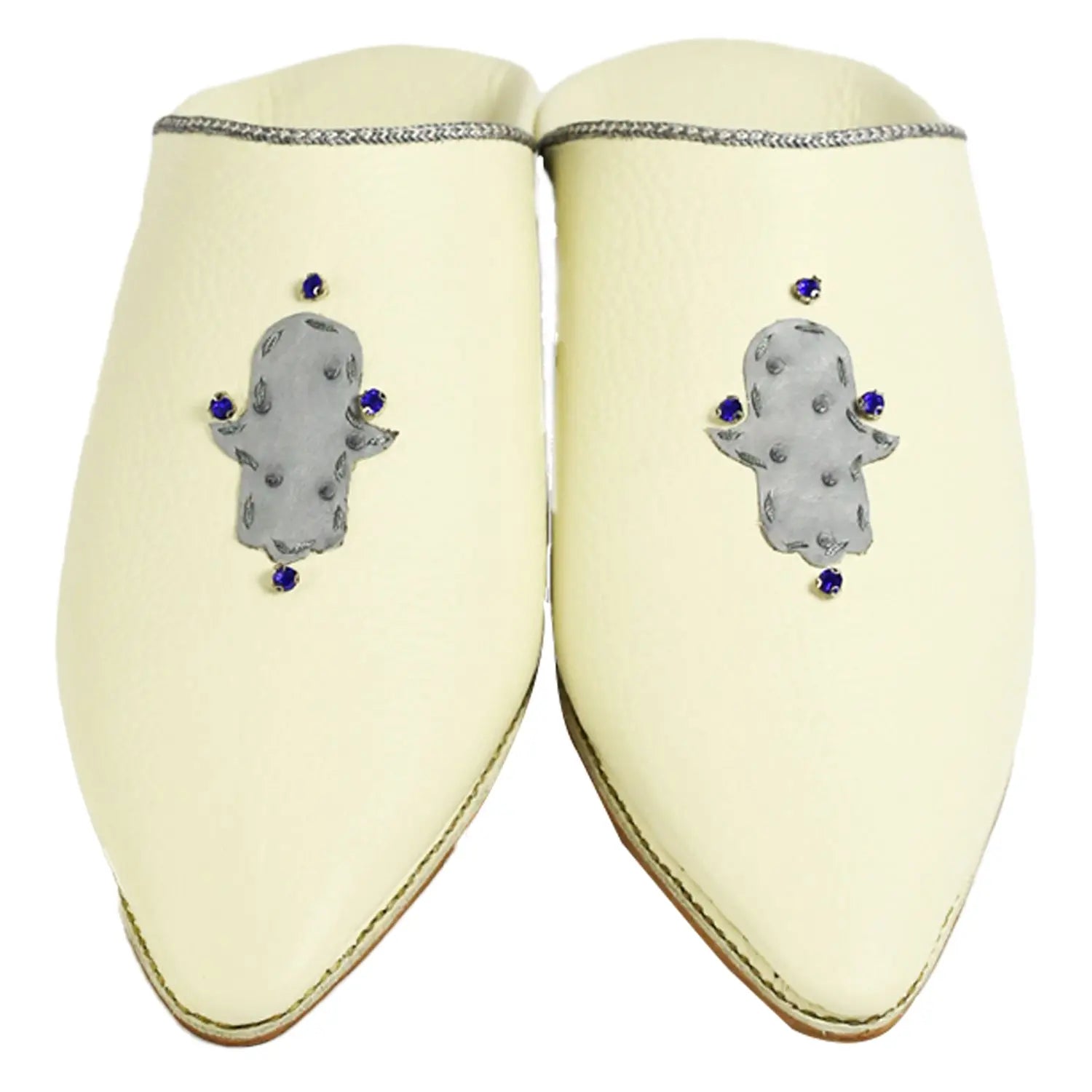 Biyadina Men's White Morocco Slippers with Grey Moroccan Babouches Leather Slippers Biyadina Store