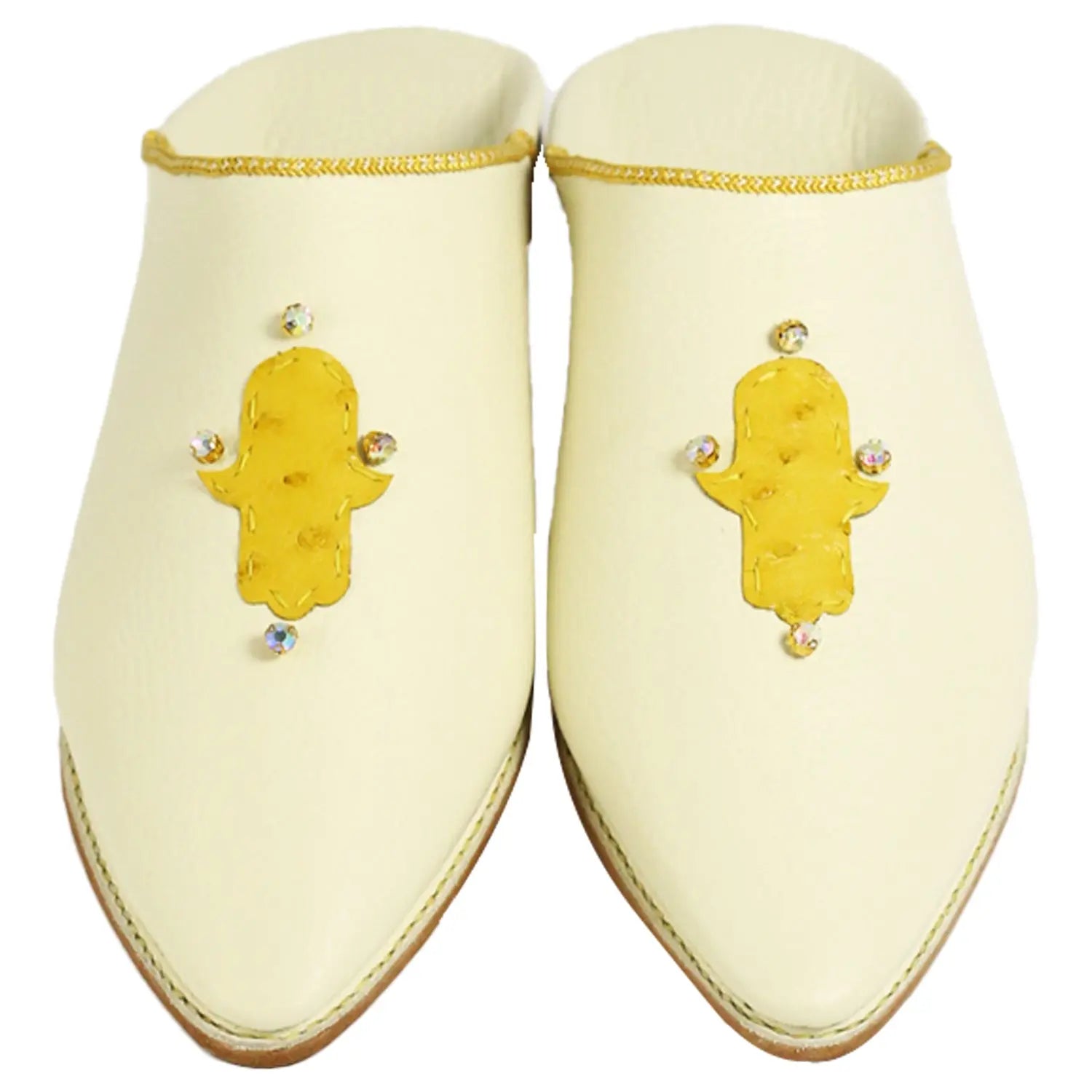Biyadina Men's White Morocco Slippers with Yellow Moroccan Babouches Leather Slippers Biyadina Store