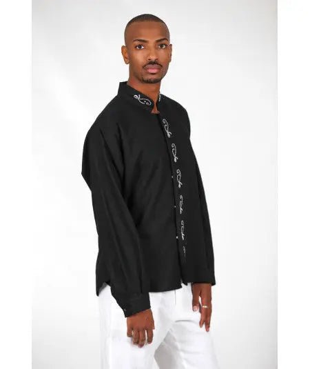 Biyadina Men's black lined shirt Biyadina Store