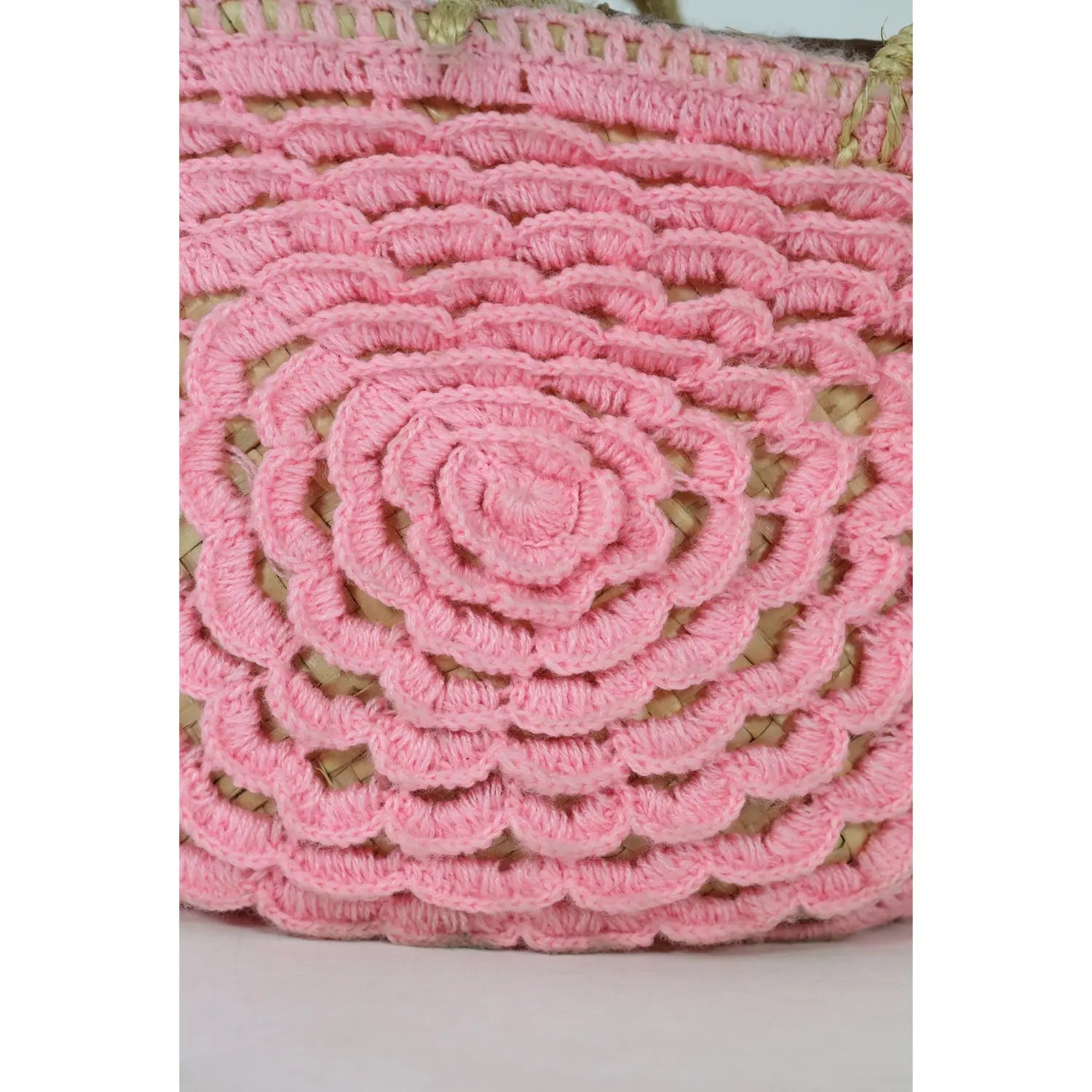 Biyadina Moroccan Basket Wool Bag Pink Embroidered BiyadinaStore