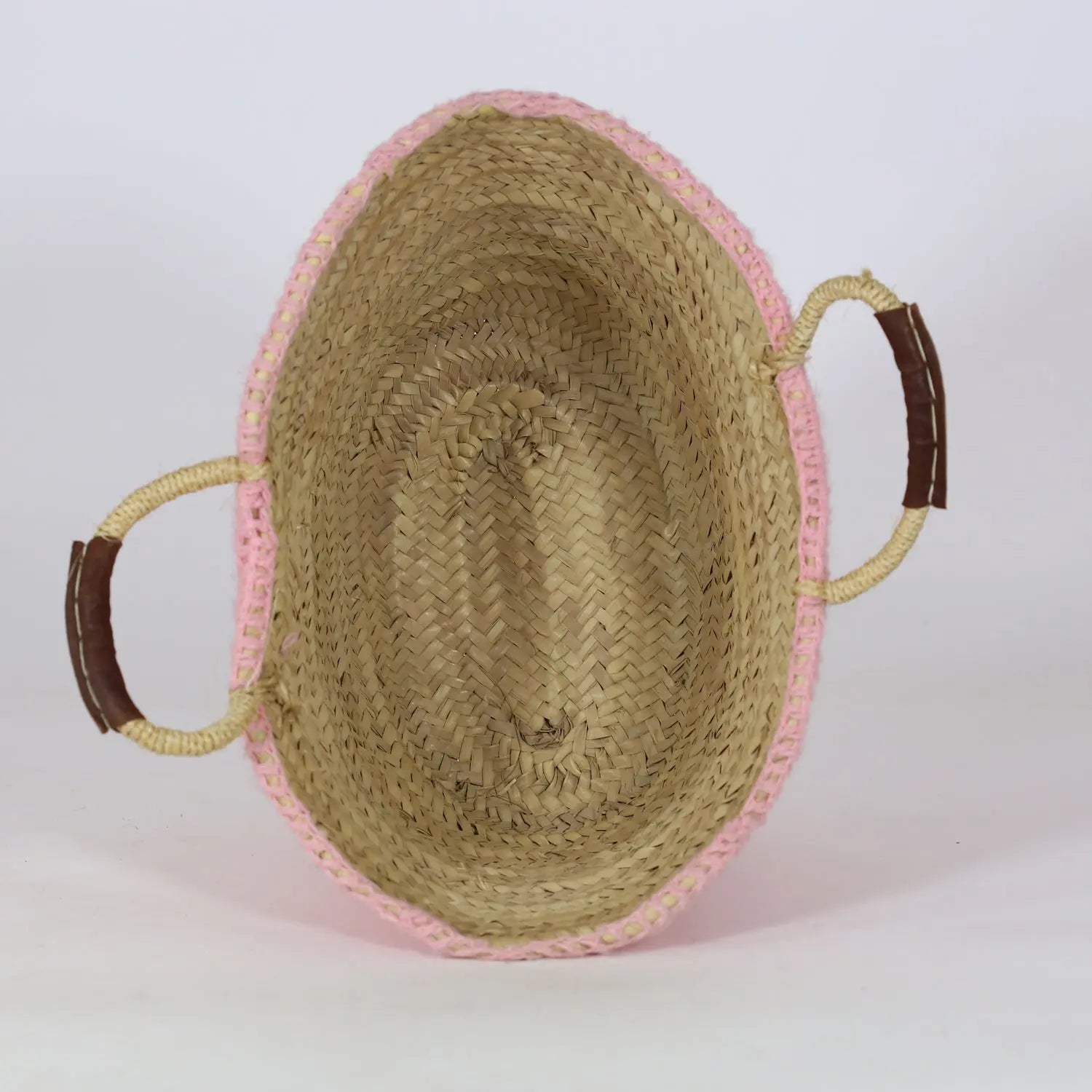 Biyadina Moroccan Basket Wool Bag Pink Embroidered BiyadinaStore