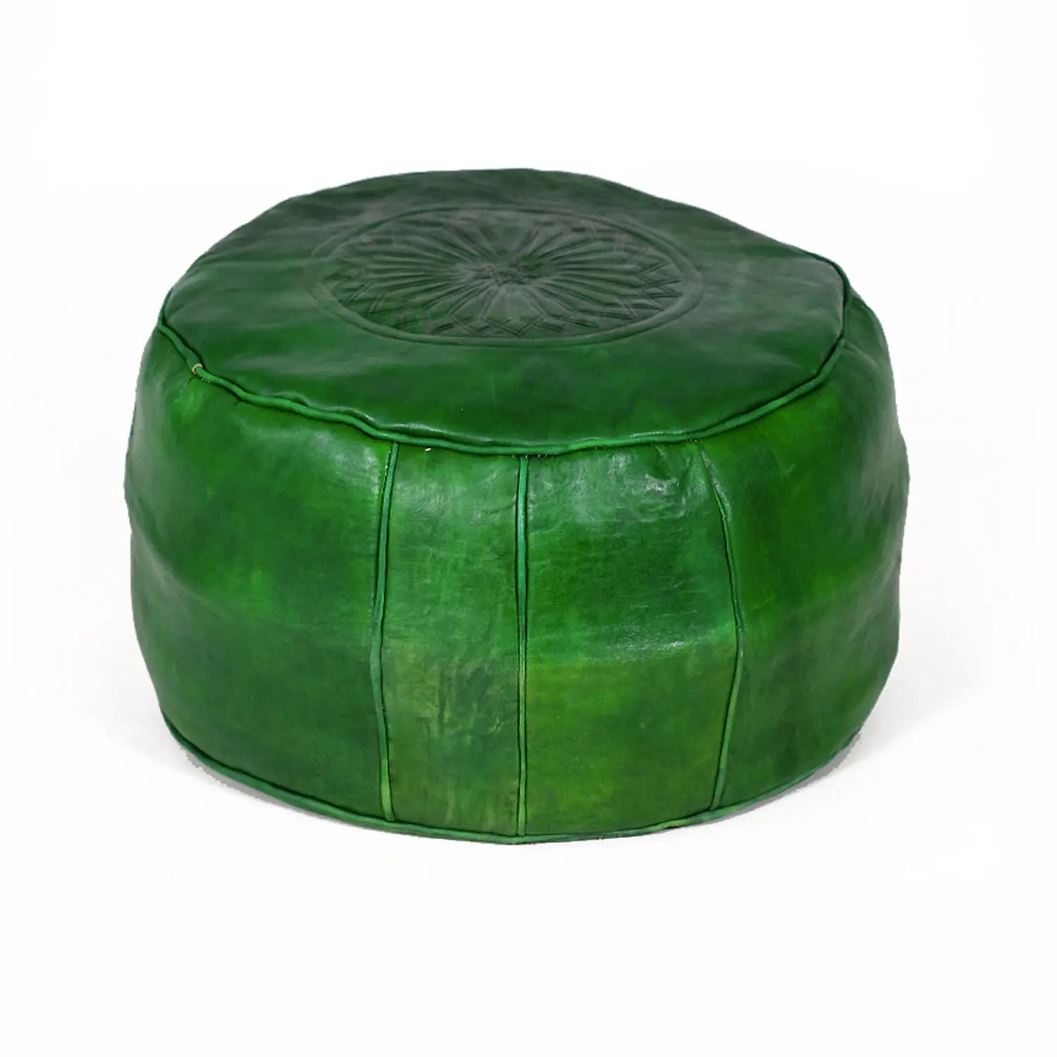 Biyadina Moroccan Genuine Leather Round Pouf Ottoman Green Moroccan pouf ottoman Biyadina Store