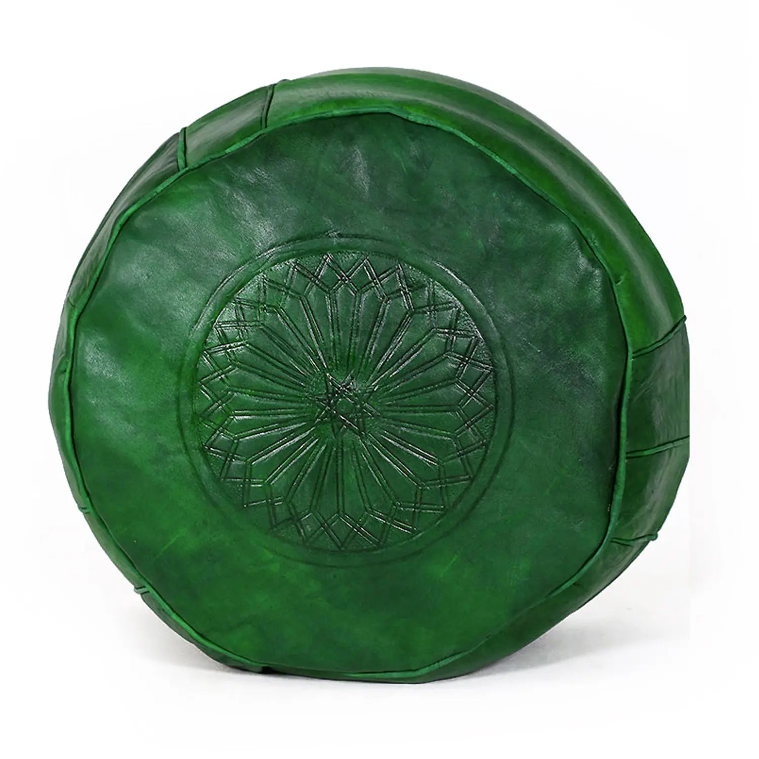 Biyadina Moroccan Genuine Leather Round Pouf Ottoman Green Moroccan pouf ottoman Biyadina Store