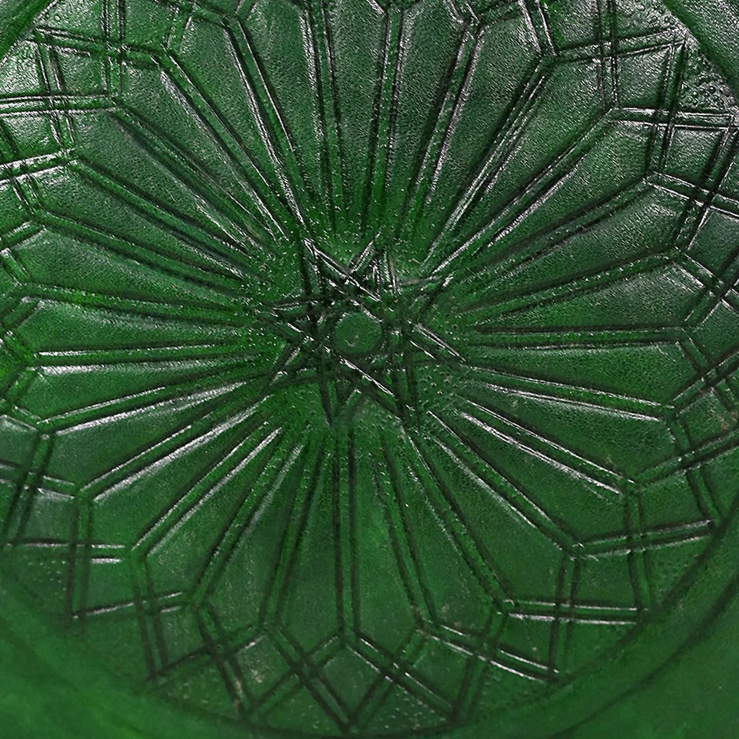 Biyadina Moroccan Genuine Leather Round Pouf Ottoman Green Moroccan pouf ottoman Biyadina Store