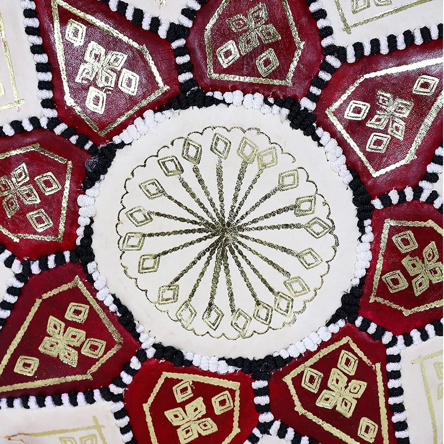 Biyadina Moroccan Genuine Leather Round Pouf Ottoman White/Brown Moroccan pouf ottoman Biyadina Store