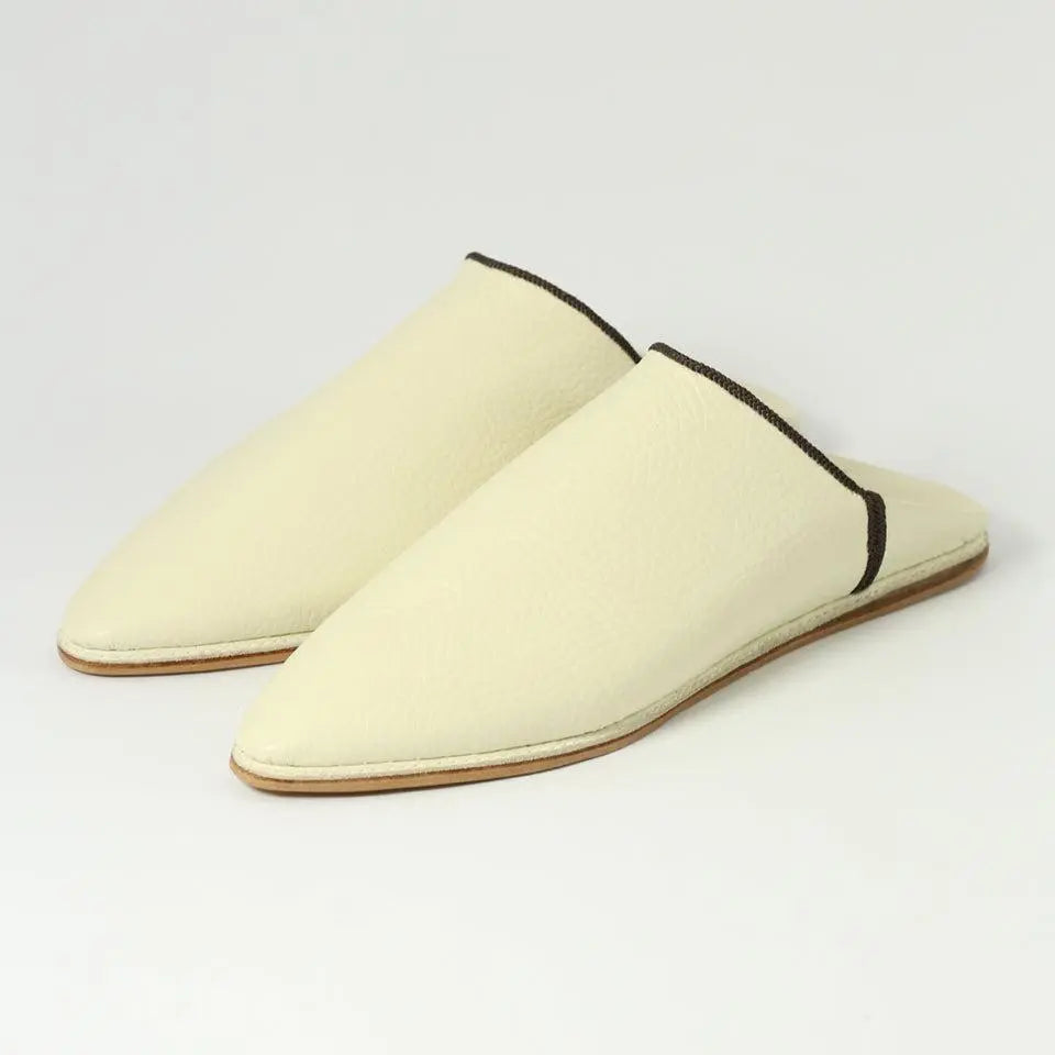 Biyadina Moroccan Handmade Leather Babouche Slippers - Ivory Biyadina Store