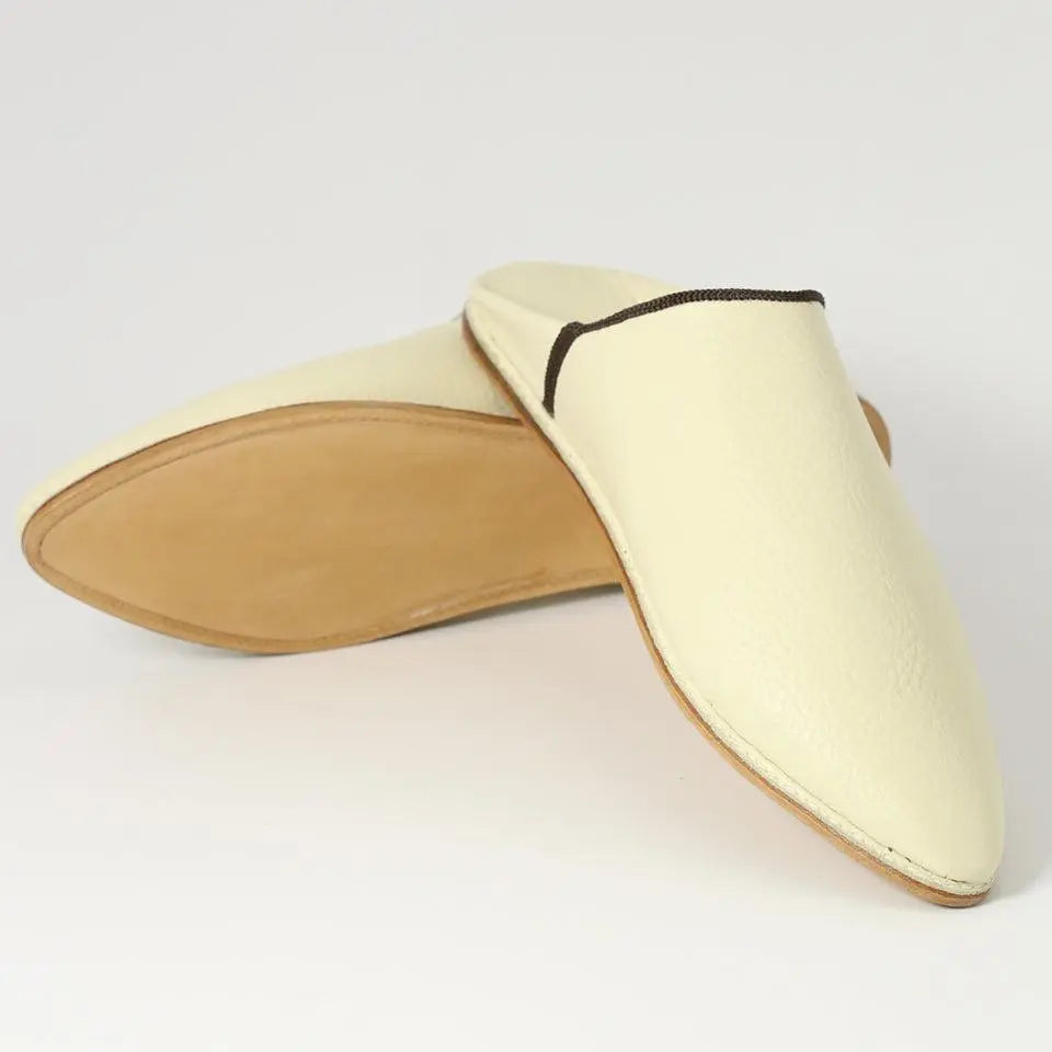 Biyadina Moroccan Handmade Leather Babouche Slippers - Ivory Biyadina Store