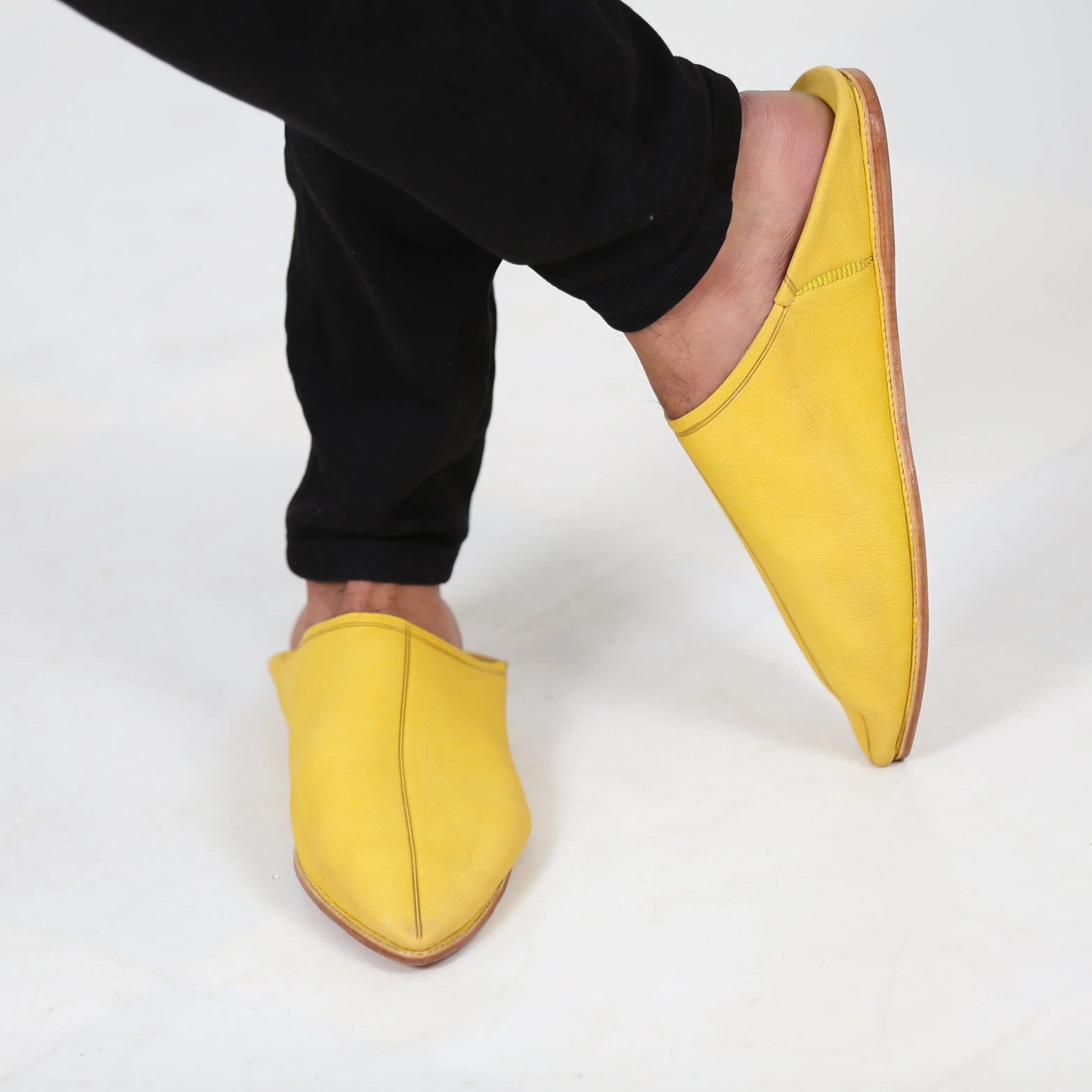 Biyadina Moroccan Handmade Yellow Leather Slippers Biyadina Store