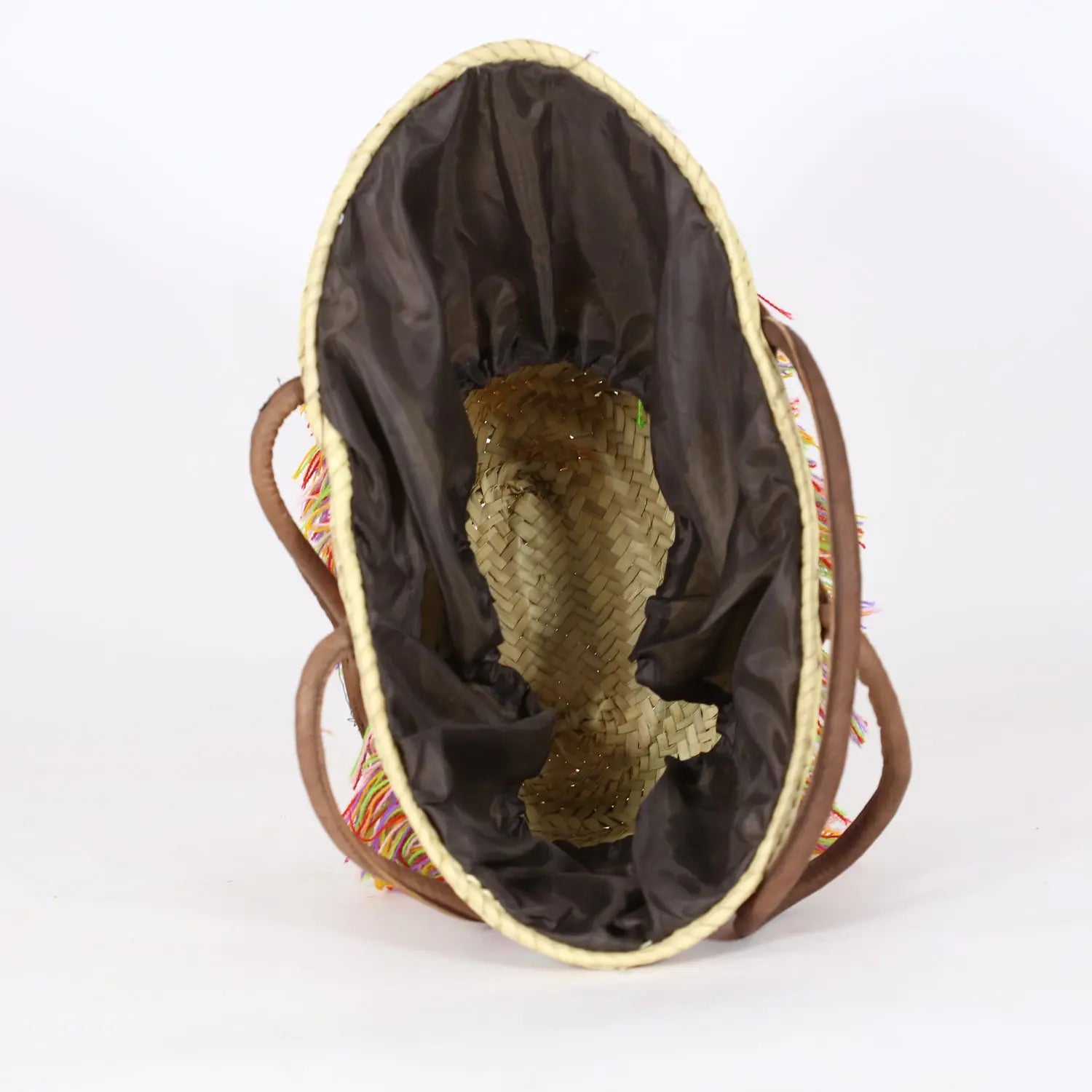 Biyadina Moroccan Mountain Basket Bag Embroidered with Colorful Fringes Purple BiyadinaStore