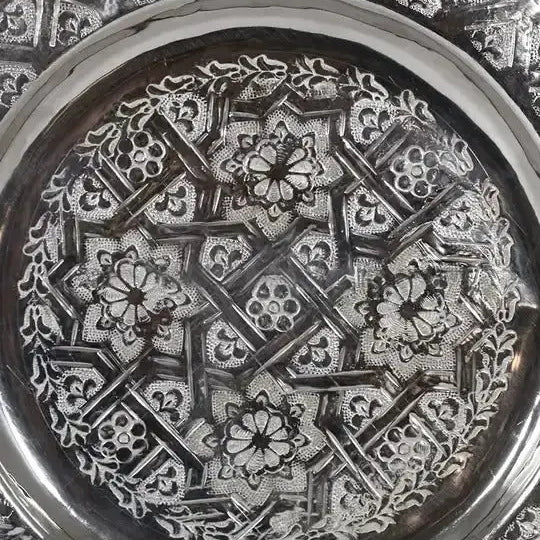 Biyadina Moroccan Round Metallic Tea Tray Biyadina Store