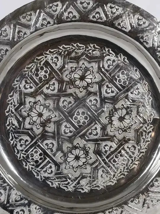 Biyadina Moroccan Round Metallic Tea Tray Biyadina Store