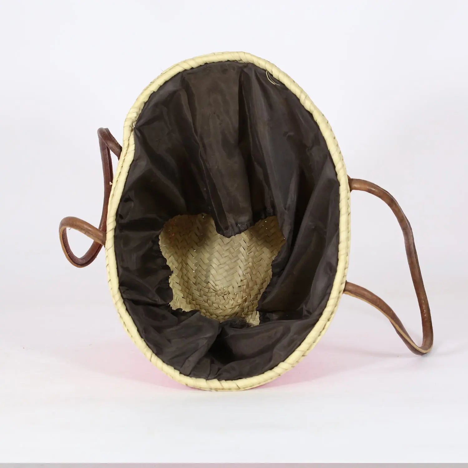 Biyadina Moroccan Straw Pink Beach Basket BiyadinaStore