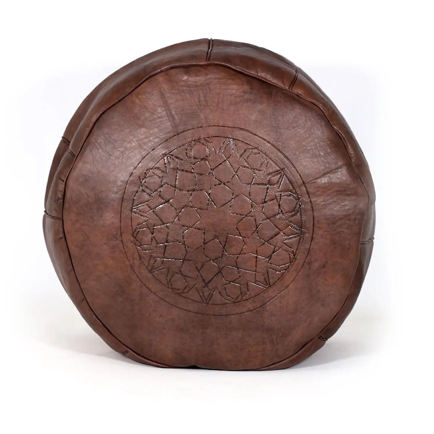 Biyadina Multicolor Moroccan Genuine Leather Round Pouf Ottoman Brown Moroccan pouf ottoman Biyadina Store