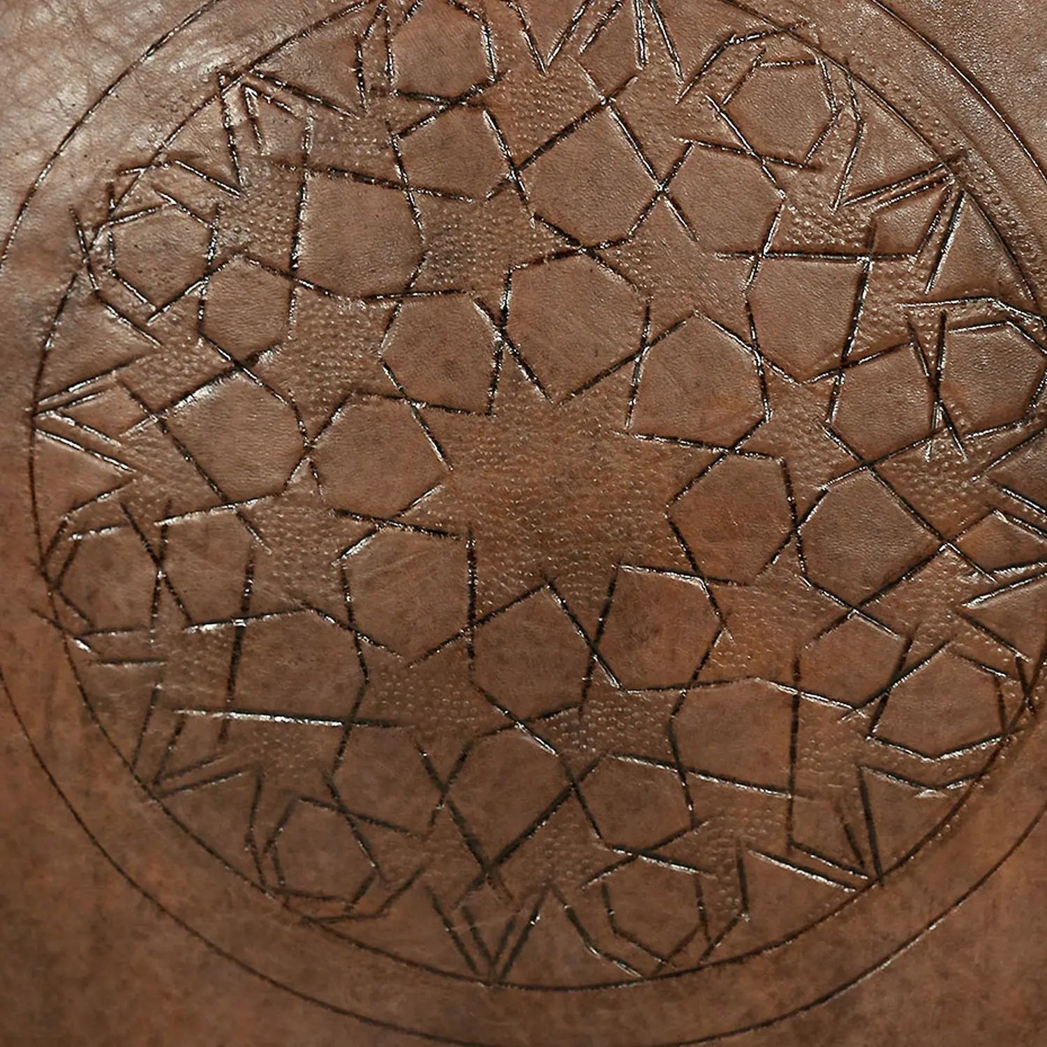 Biyadina Multicolor Moroccan Genuine Leather Round Pouf Ottoman Brown Moroccan pouf ottoman Biyadina Store