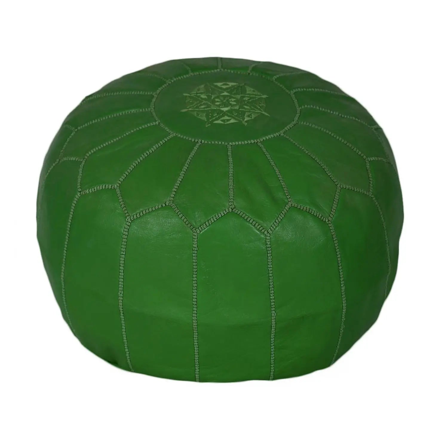 Biyadina Multicolor Moroccan Genuine Leather Round Pouf Ottoman Green Moroccan pouf ottoman Biyadina Store