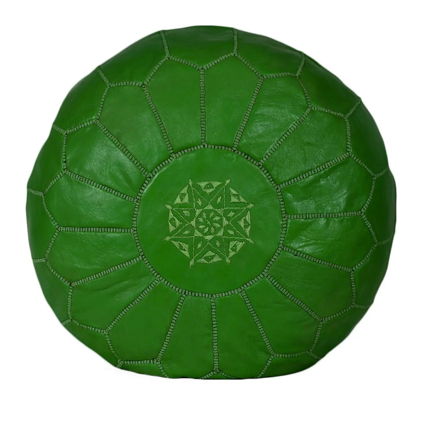 Biyadina Multicolor Moroccan Genuine Leather Round Pouf Ottoman Green Moroccan pouf ottoman Biyadina Store
