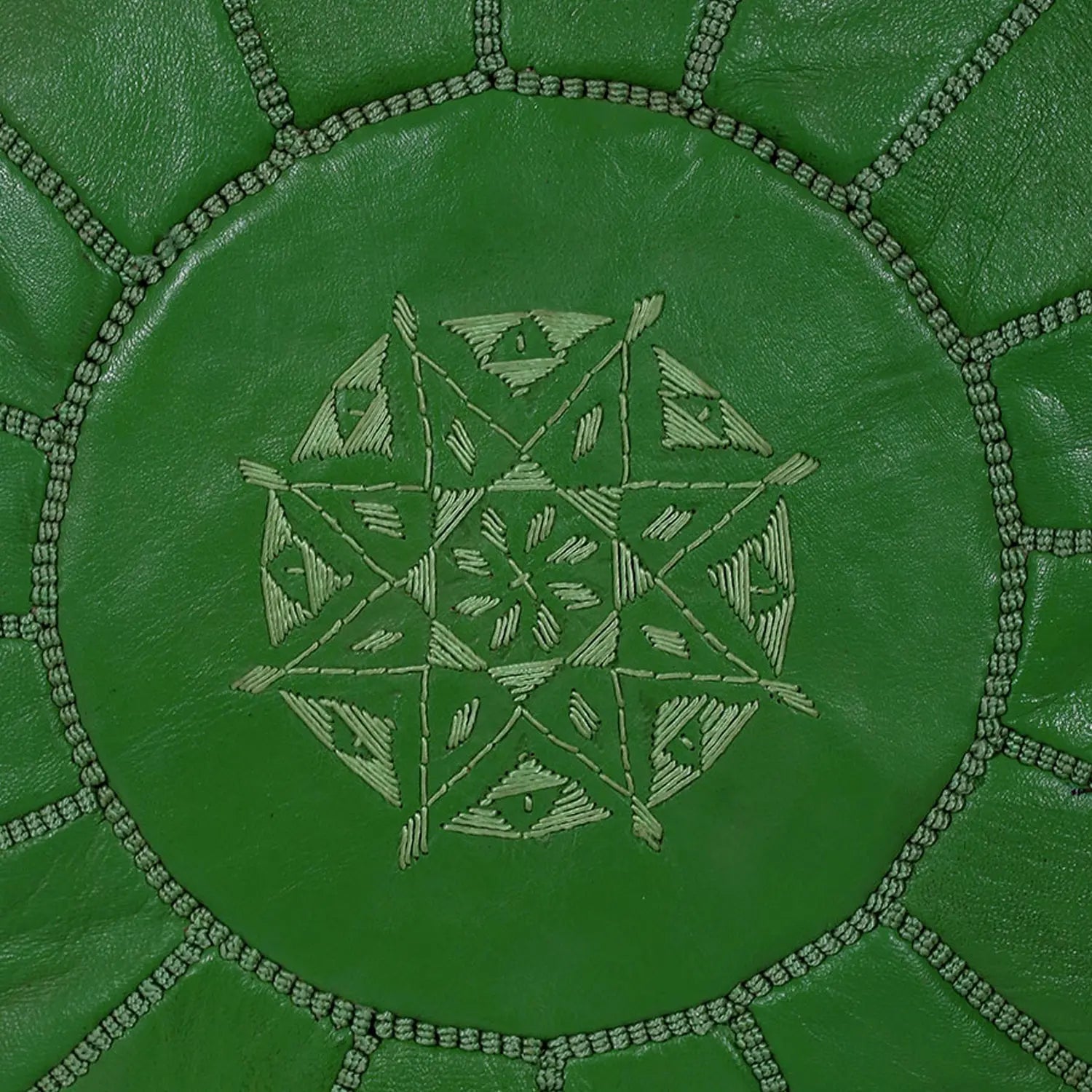 Biyadina Multicolor Moroccan Genuine Leather Round Pouf Ottoman Green Moroccan pouf ottoman Biyadina Store
