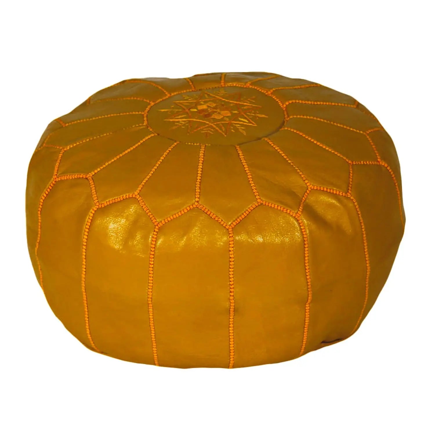 Biyadina Multicolor Moroccan Genuine Leather Round Pouf Ottoman Orange Moroccan pouf ottoman Biyadina Store