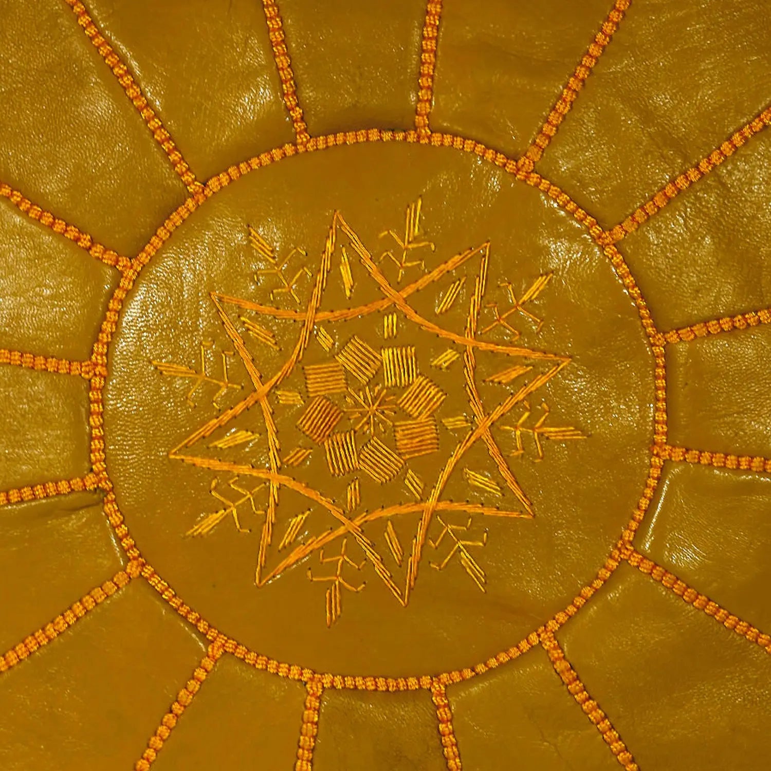 Biyadina Multicolor Moroccan Genuine Leather Round Pouf Ottoman Orange Moroccan pouf ottoman Biyadina Store