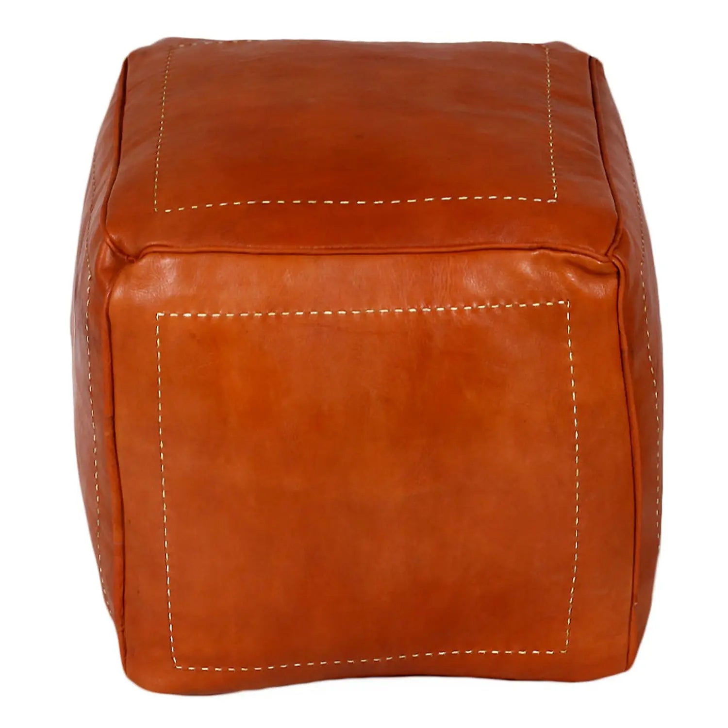 Biyadina Multicolor Moroccan Genuine Leather Round Pouf Ottoman Red Moroccan pouf ottoman Biyadina Store