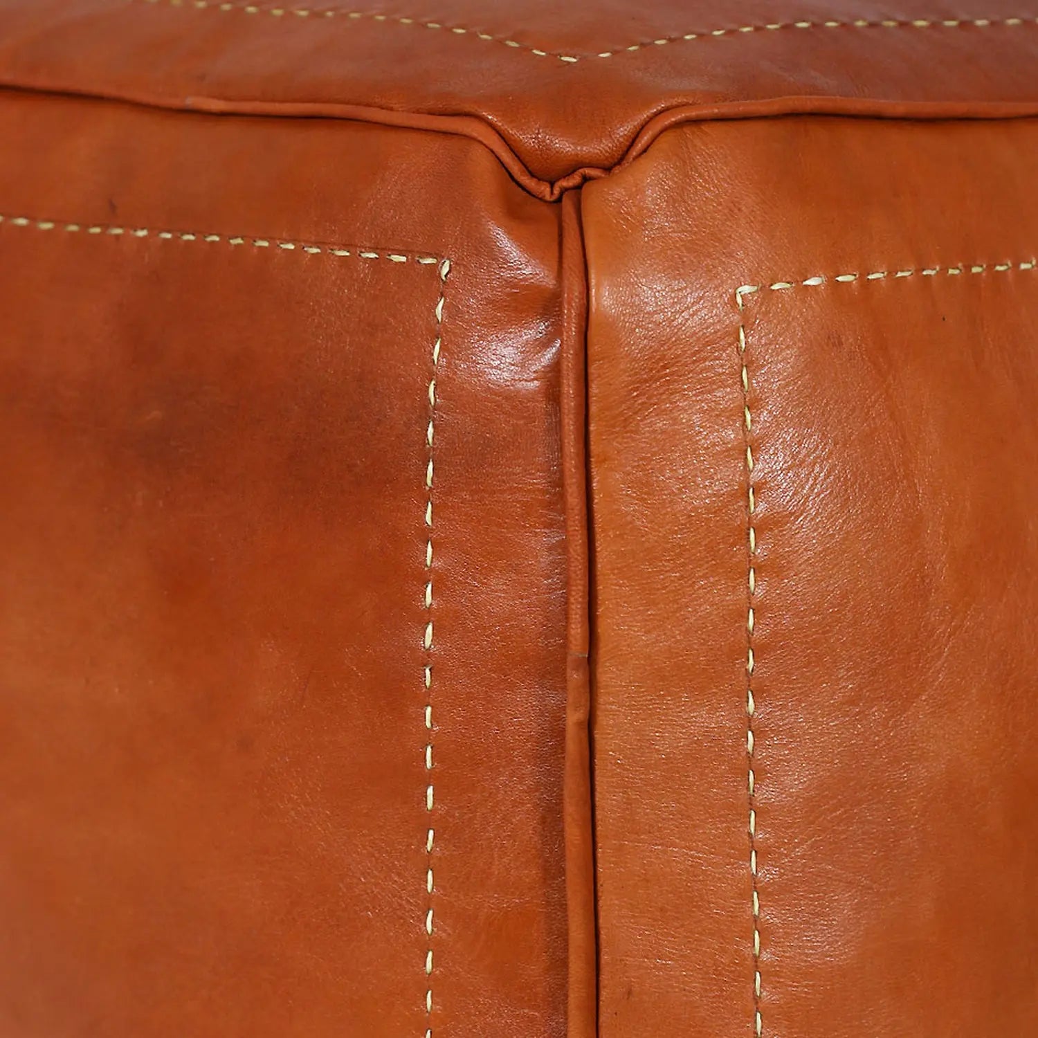 Biyadina Multicolor Moroccan Genuine Leather Round Pouf Ottoman Red Moroccan pouf ottoman Biyadina Store