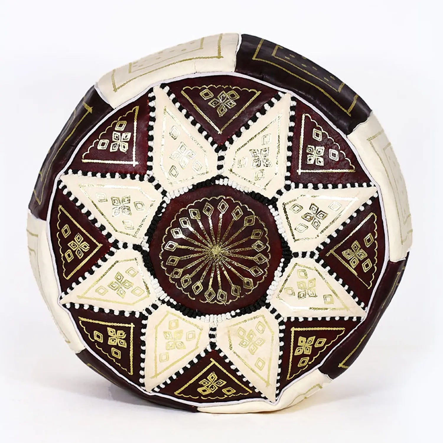 Biyadina Multicolor Moroccan Genuine Leather Round Pouf Ottoman White/Black Moroccan pouf ottoman Biyadina Store