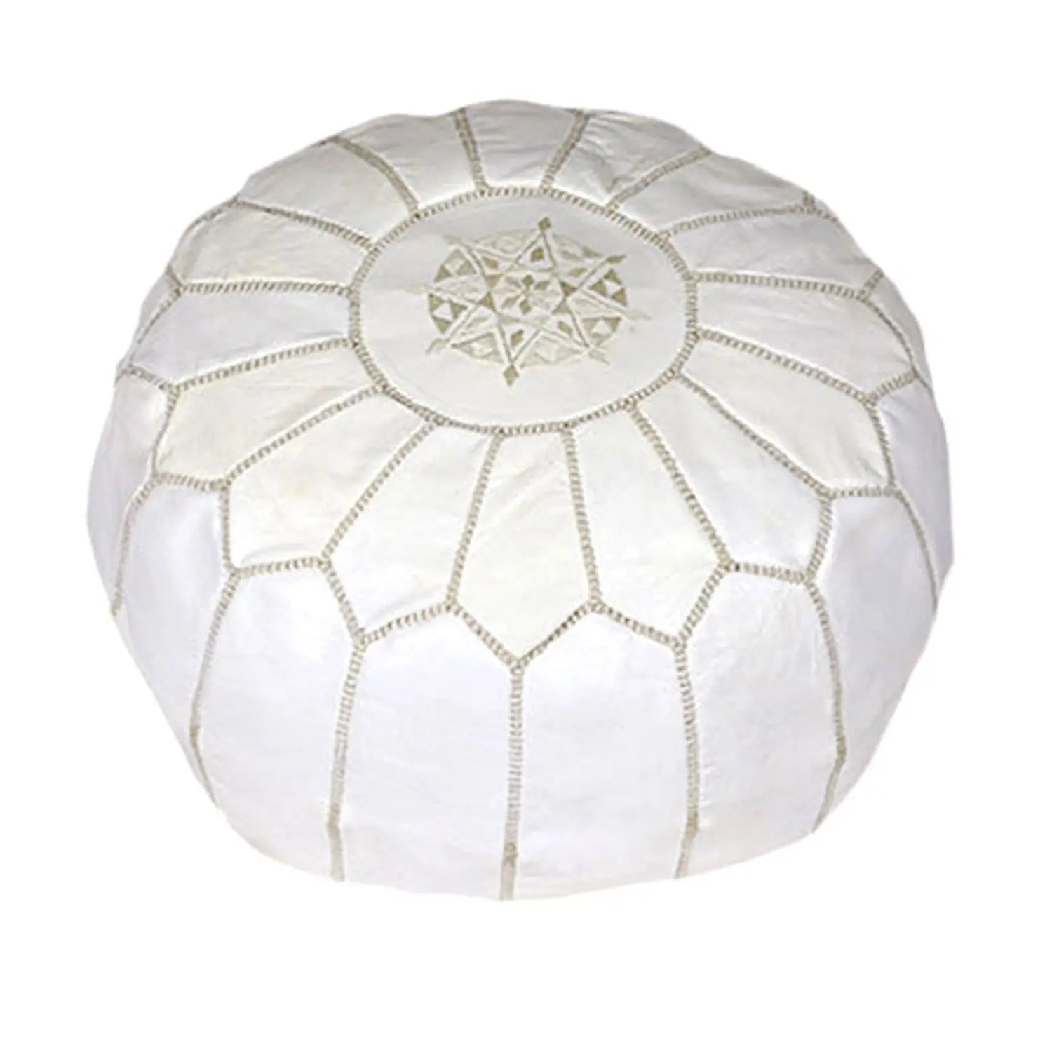 Biyadina Multicolor Moroccan Genuine Leather Round Pouf Ottoman White Moroccan pouf ottoman Biyadina Store