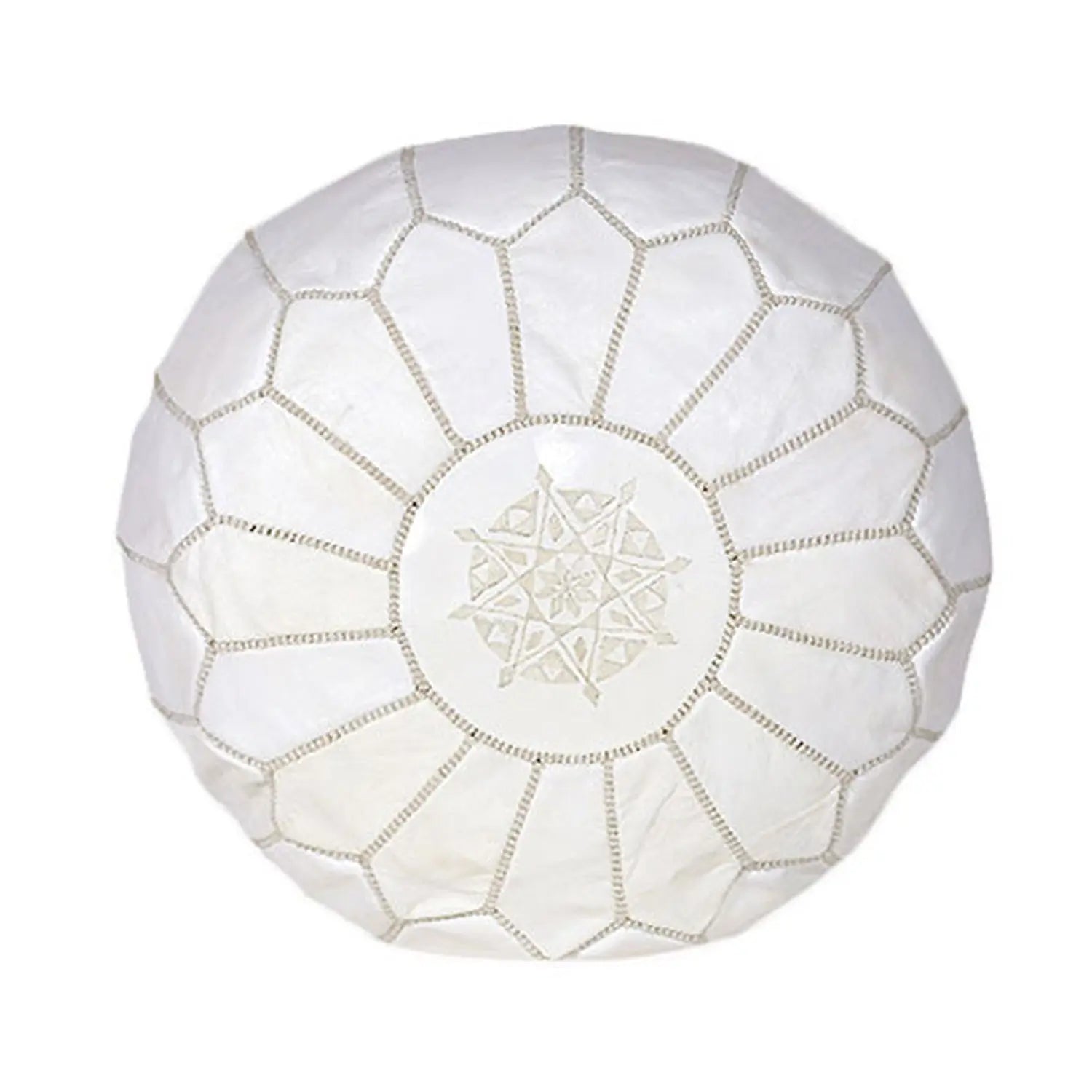 Biyadina Multicolor Moroccan Genuine Leather Round Pouf Ottoman White Moroccan pouf ottoman Biyadina Store