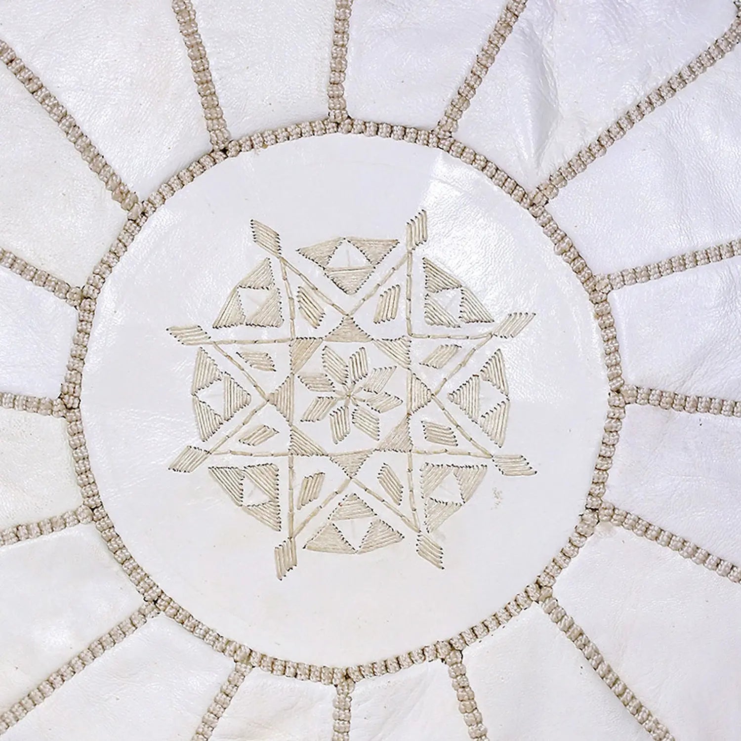 Biyadina Multicolor Moroccan Genuine Leather Round Pouf Ottoman White Moroccan pouf ottoman Biyadina Store