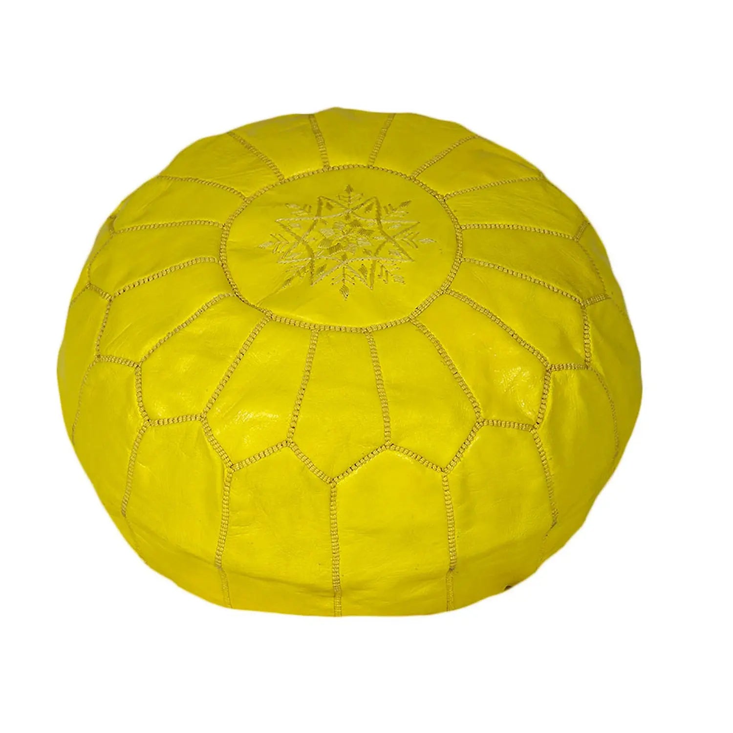 Biyadina Multicolor Moroccan Genuine Leather Round Pouf Ottoman Yellow Moroccan pouf ottoman Biyadina Store