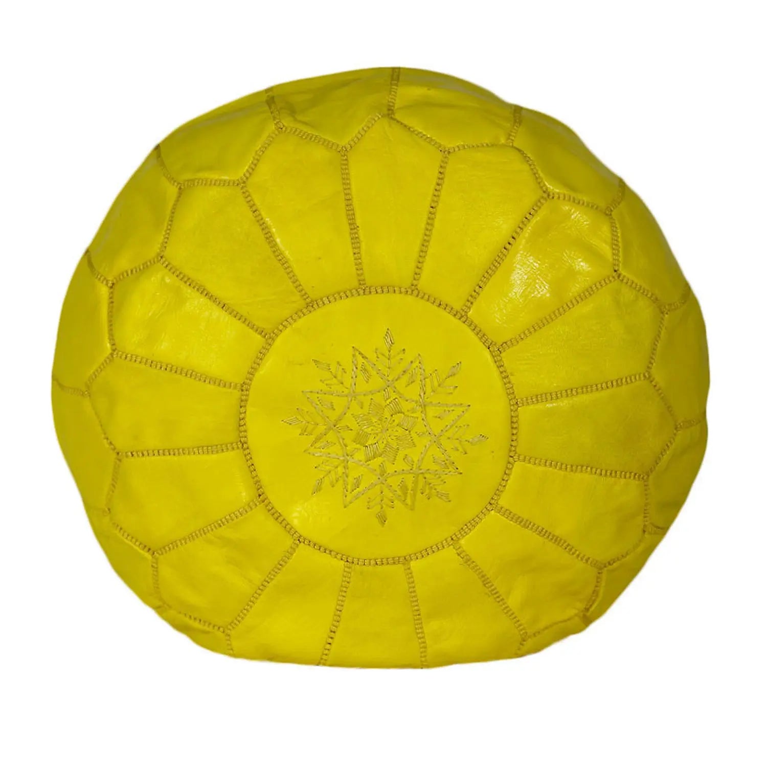 Biyadina Multicolor Moroccan Genuine Leather Round Pouf Ottoman Yellow Moroccan pouf ottoman Biyadina Store
