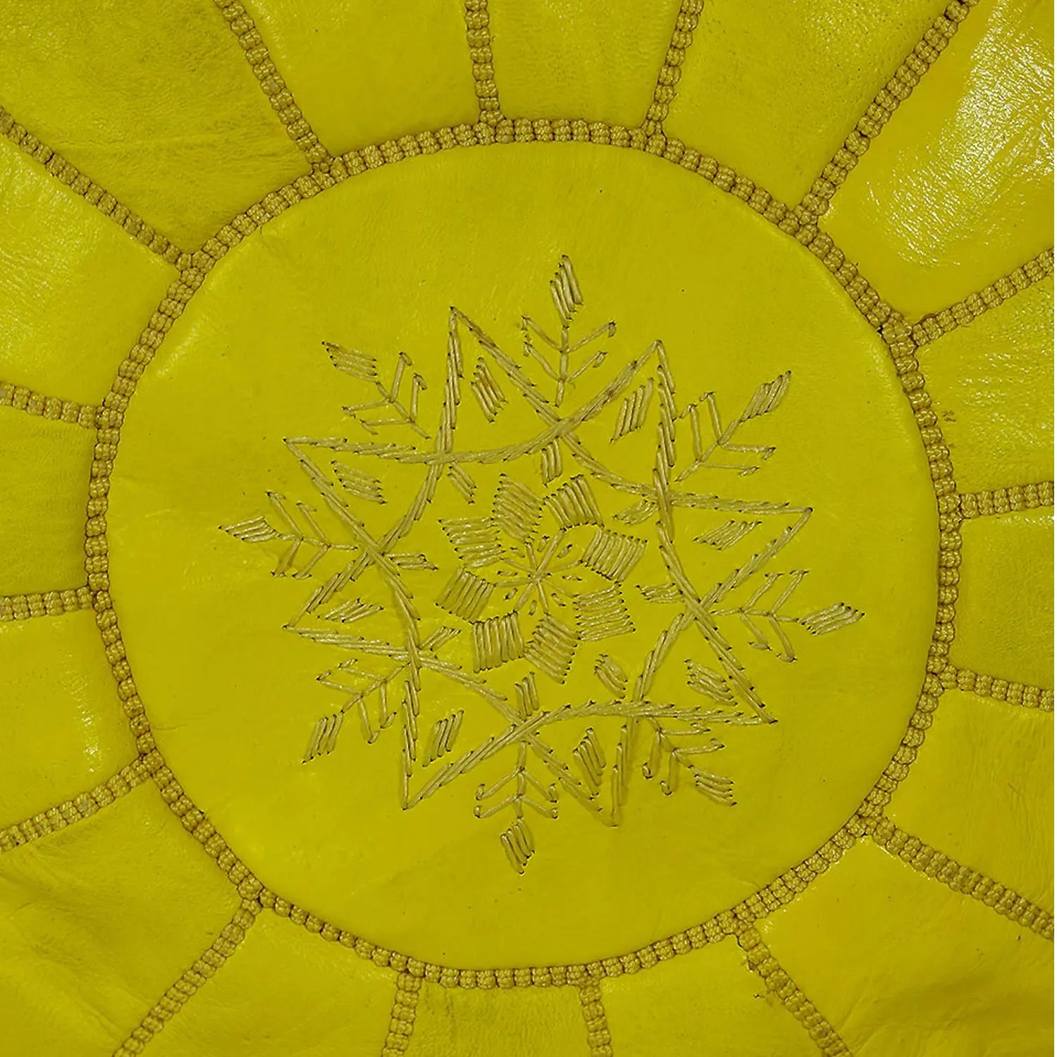 Biyadina Multicolor Moroccan Genuine Leather Round Pouf Ottoman Yellow Moroccan pouf ottoman Biyadina Store