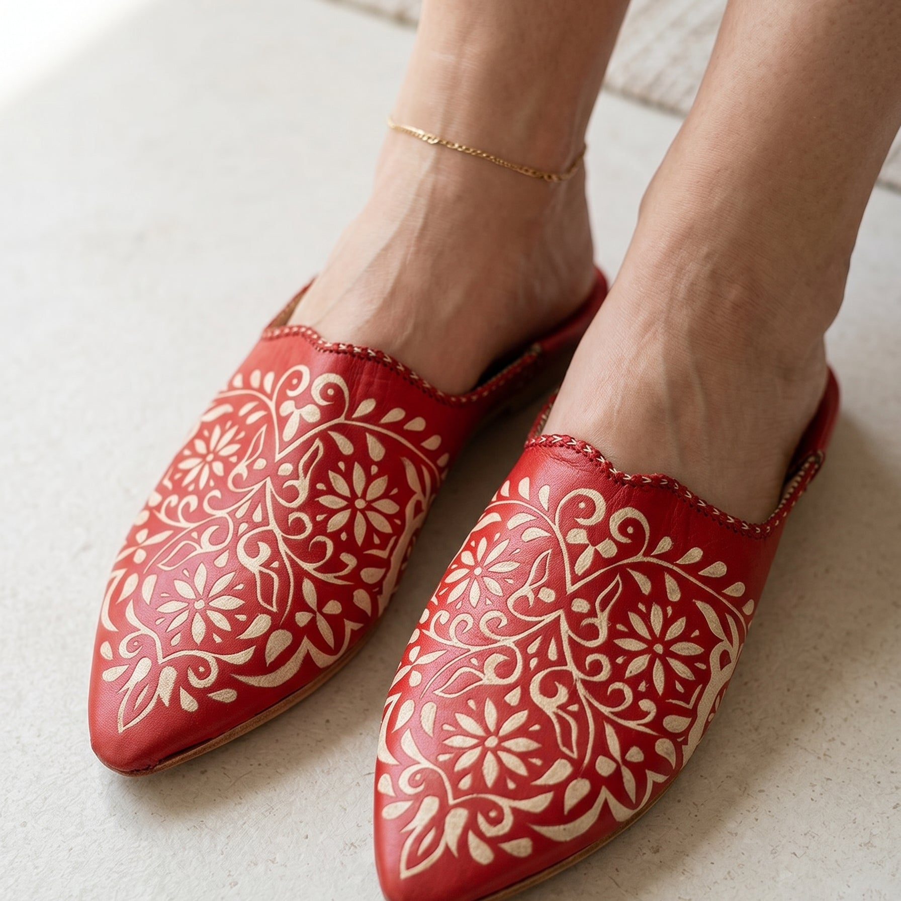 Biyadina Handmade Leather Slippers Engraved with Moroccan Patterns