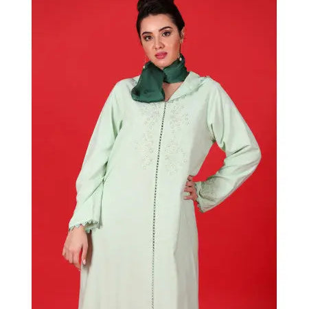 Biyadina Pistachio green djellaba with randa Biyadina Store