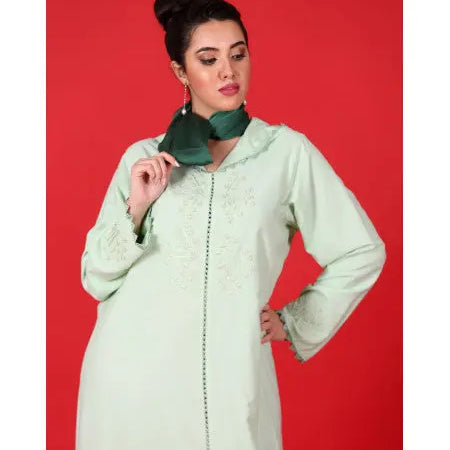 Biyadina Pistachio green djellaba with randa Biyadina Store