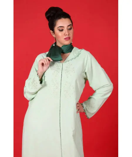 Biyadina Pistachio green djellaba with randa Biyadina Store