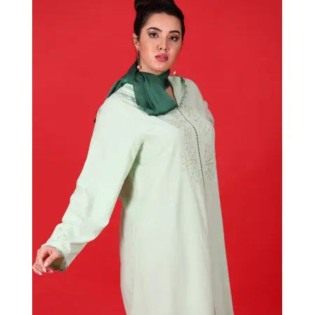 Biyadina Pistachio green djellaba with randa Biyadina Store