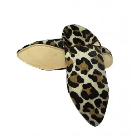 Biyadina Pointed babouche in velvet pattern leopard Biyadina Store