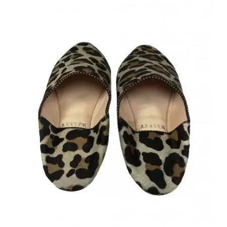 Biyadina Pointed babouche in velvet pattern leopard Biyadina Store