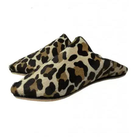Biyadina Pointed babouche in velvet pattern leopard Biyadina Store