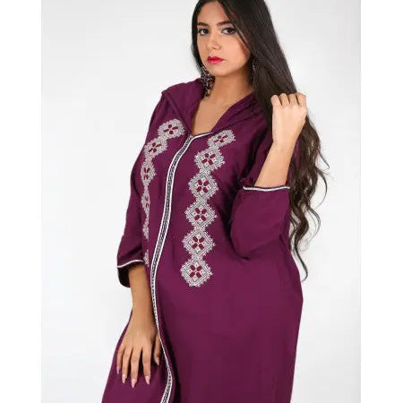 Biyadina Purple Djellaba with tarz and silver sfifa Biyadina Store