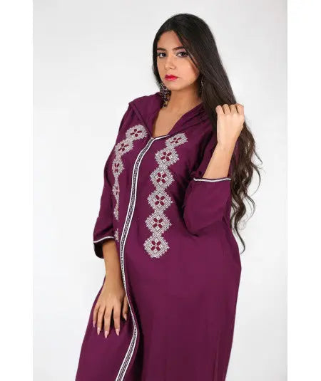 Biyadina Purple Djellaba with tarz and silver sfifa Biyadina Store