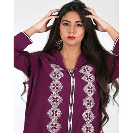 Biyadina Purple Djellaba with tarz and silver sfifa Biyadina Store