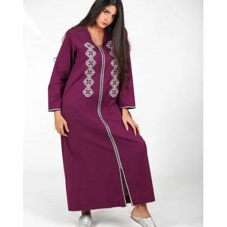 Biyadina Purple Djellaba with tarz and silver sfifa Biyadina Store