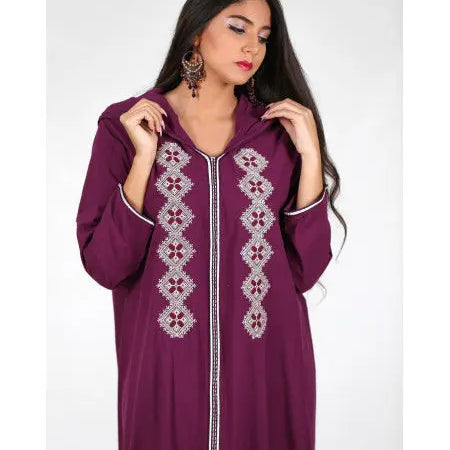 Biyadina Purple Djellaba with tarz and silver sfifa Biyadina Store