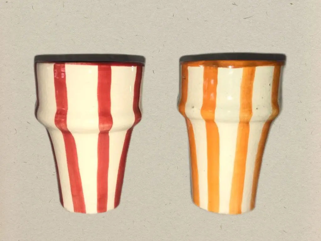 Biyadina Set of 2 Moroccan Colored Terracotta Glasses| Boho Hand Painted Cup Biyadina Store